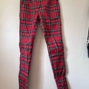 Red Plaid Skinny Pants